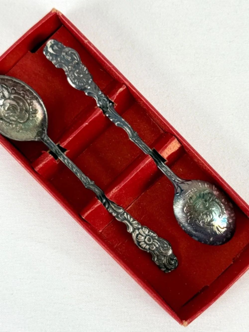Vintage Nils Johan Sweden Silverplate Set of 2 Demitasse Spoons in Original Box